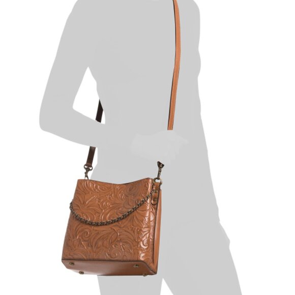 PATRICIA NASH Leather Ledra Bucket Crossbody With Chain And Leather Strap